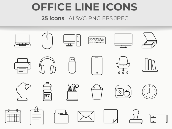 Download Office Essentials Line Icons Minimal SVG - Svg Collection
