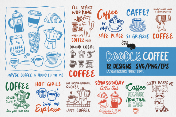 Download Funny Coffee Doodle SVG PNG Bundle - Svg Collection