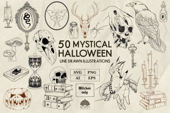 Download Mystical Halloween Line Art Svg Png - Svg Collection